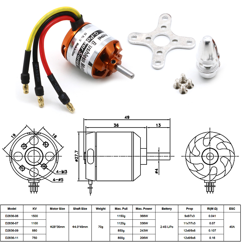 RC موتور D2836 750KV 1500KV 88 - مراجعة Rc Helicopter Parts وسعره